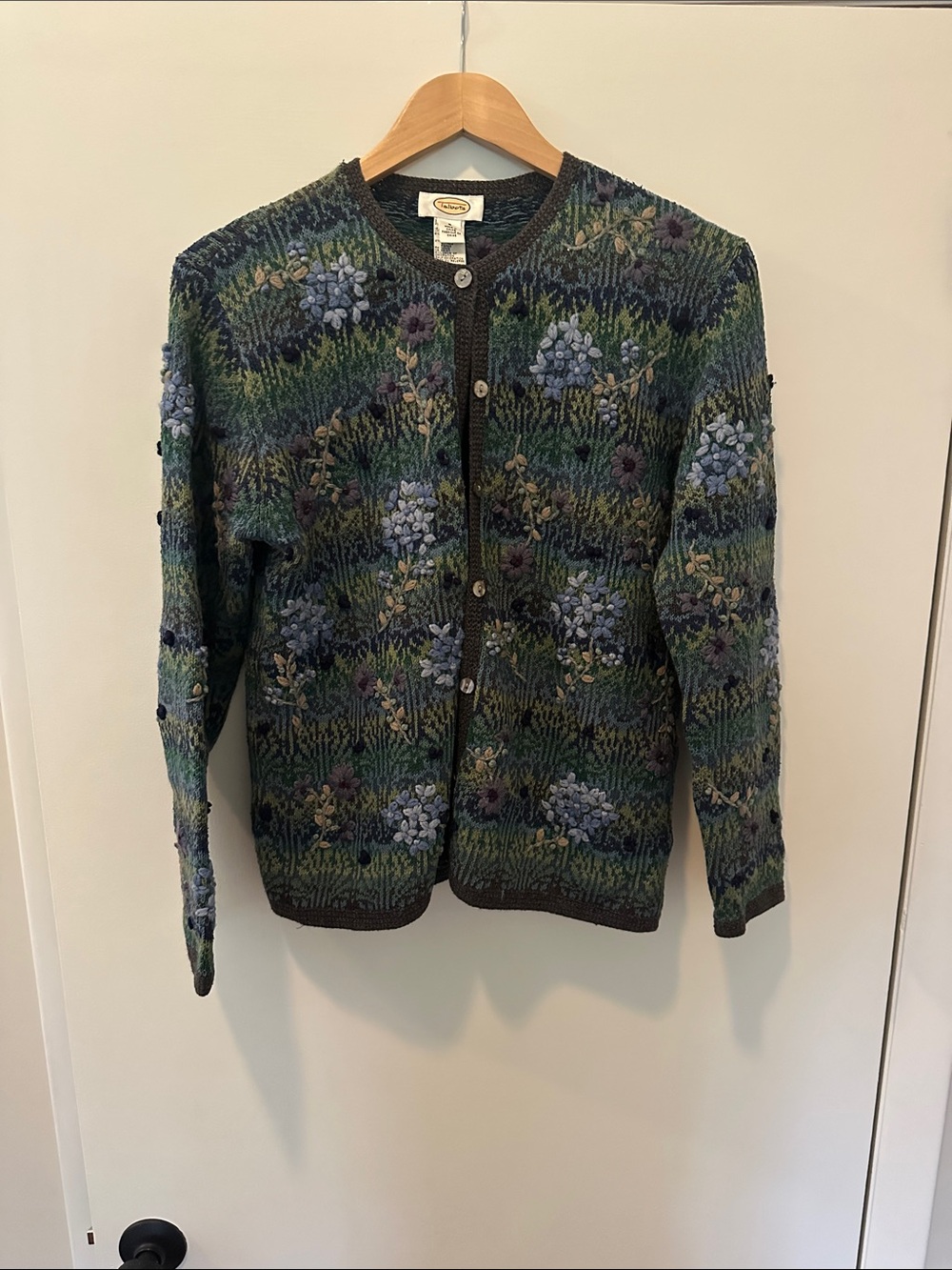 Talbots Blue-Green Floral Button Cardigan